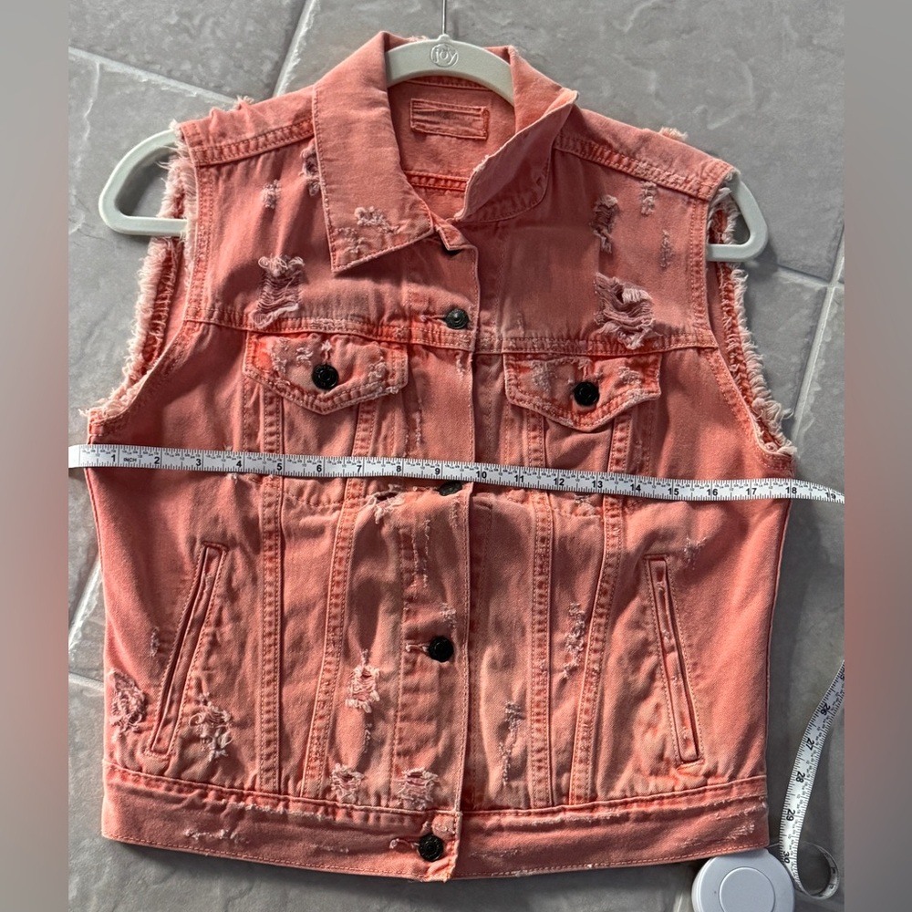 NWOT - RALPH LAUREN DISTRESSED JEAN VEST (CORAL) - SIZE: SMALL - Picture 9 of 11